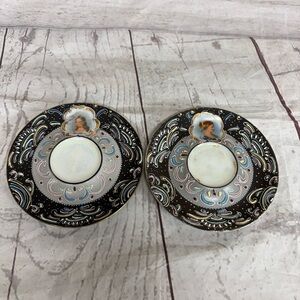 Lot of 2 Ardalt Mini Portrait Saucers Raised Design Gold Trim Japan Vintage 6460